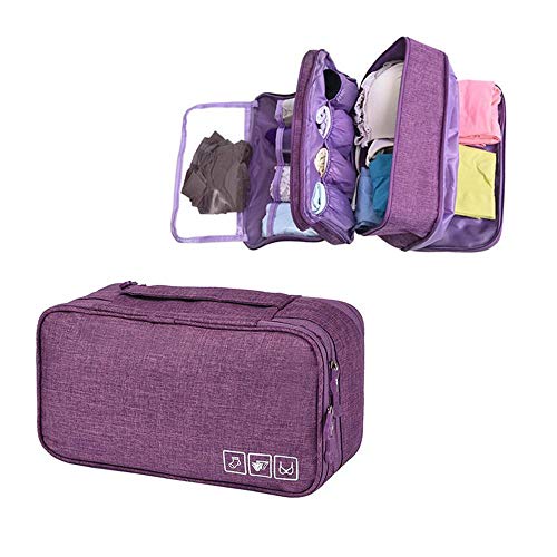 Organizador de sujetadores de viaje, Aolvo Oxford ropa interior organizador impermeable personal toalla de viaje bolsa de maquillaje bolsa de almacenamiento para mujeres chica hombre morado morado