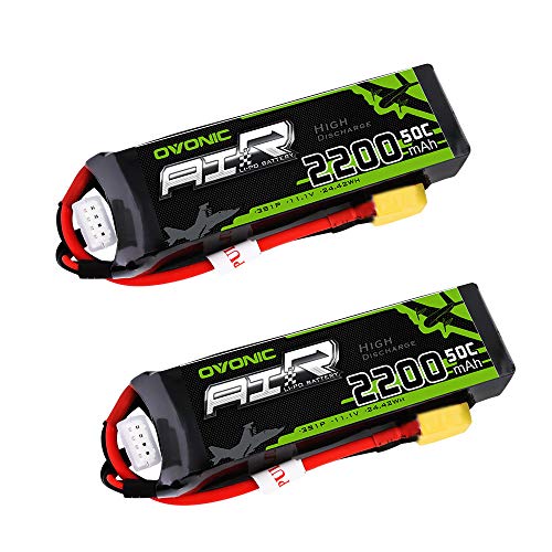 OVONIC Lipo RC batería 2 Paquetes 11.1V 2200mAh 50C 3S con XT60 para RC Evader Bx Coche RC Camión RC Truggy RC Avión UAV Drone FPV