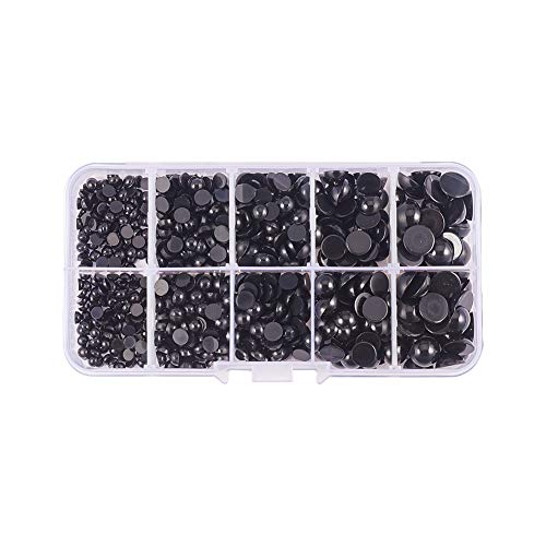 PandaHall Elite 760pcs 5 tamaños 4 mm-10 mm ojos redondos de muñeca de varios tamaños de resina, cabujón trasero plano, ojos de peluche para osos muñecas, fabricación de bricolaje, color negro