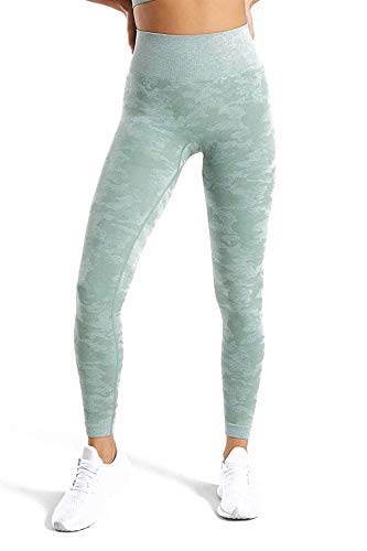 Pau1Hami1ton Talle Alto Camuflaje Sin Costura Leggins para Mujer Gimnasio Capri Mallas Pantalones de Yoga Niñas Fitness Leggings Deportivos GP-14(Green,L)