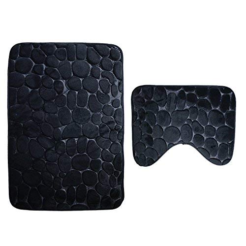 Pauwer - Juego de 2 Alfombrillas de baño Antideslizantes y Alfombrillas para baño (Lavable a máquina), Negro, 50 x 80 cm