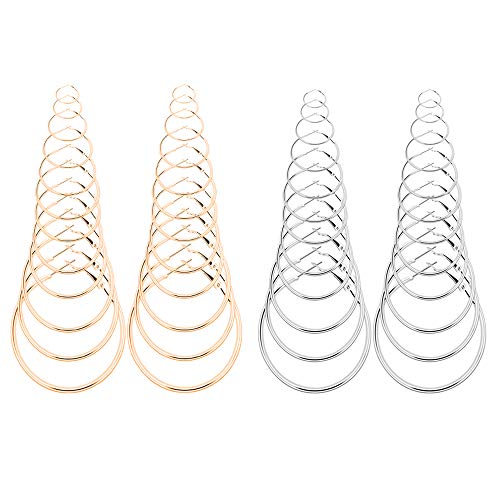 Pendientes de Aleación de Aro Circular,Pendientes Mujer,Círculo Redondo Aretes Aretes Conjunto,para Mujeres,Niñas,12 Tamaños Diferentes,Regalo Perfecto para Novia,Amiga (Oro,Plata,24 Pares)