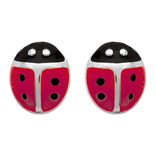 Pendientes de plata 925/000 Circona mariquita – 5 x 6 mm – rojo y negro