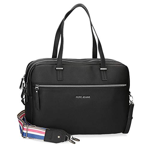 Pepe Jeans Eva Maletin para Portátil 15,6" Negro 40x30x10 cms Piel Sintética