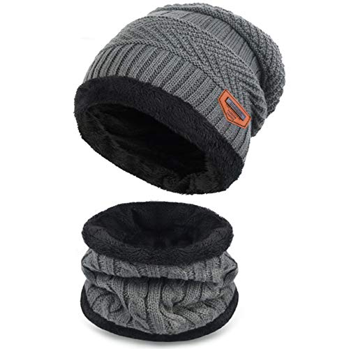 Petrunup Nieve de Invierno Slouch Beanie Sombrero y Cuello Bufanda Conjunto de 2 Piezas Esquí Deportes al Aire Libre para Hombre Mujer,Gris