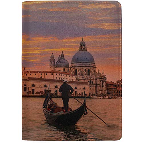 Porta Pasaporte Estuche de Viaje Estuche Famoso Canal y Puente al Atardecer Estilizados Accesorios de Viaje de Cuero de PU Estuche para Pasaporte Niñas