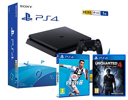 PS4 Slim 1Tb Negra Playstation 4 Consola + FIFA 19 + Uncharted 4