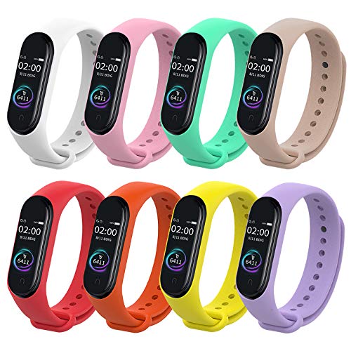 Pulsera Correas para Xiaomi Mi Band 4 Mi Band 3, BDIG Colorido Suave Silicona Pulsera Impermeable, Pulsera Correa para Xiaomi Mi Band 4/3 , 8 unidades