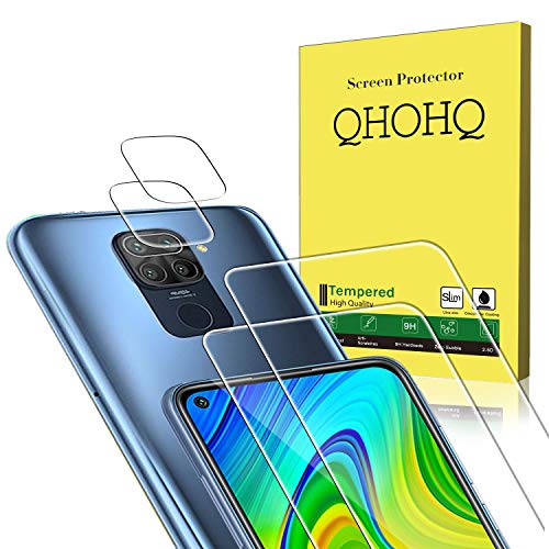 QHOHQ 2 Piezas Protector de Pantalla para Xiaomi Redmi Note 9 con 2 Piezas Protector de Lente de Cámara, Cristal Templado Membrana, [9H Dureza] - HD - [Anti-Arañazos]