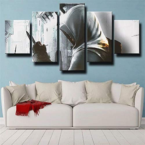 QWASD Assassin'S Creed Bloodlines Asesinato Altaïr IBN-LaʼAhad Impresiones sobre Lienzo 5 Piezas Modern Painting Wall Art Modular Decoración Pared Póster Decoración para El Hogar