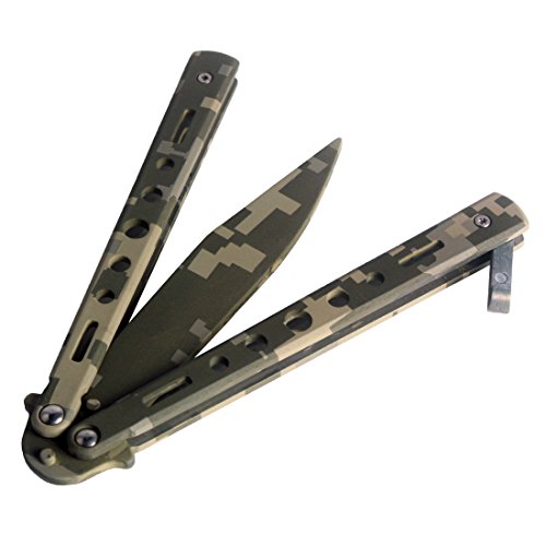 Ran's L Entrenador de Mariposas, Cuchillo Balisong Acero Inoxidable Estilo Simple sin Agujeros Verde CS/HDD12