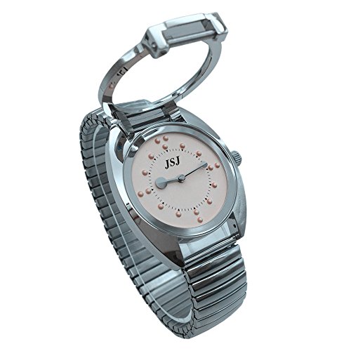 Reloj De Pulsera Braille para Invidentes o Personas Mayores (Rosa Dial, Banda Expandible Acero)