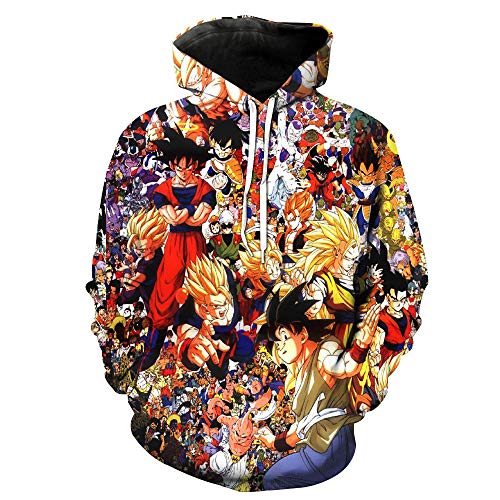 RENEO 3D Sudadera con Capucha,Dragon Ball Super Saiyan 3D Impresión con Capucha Sudadera De Manga Larga, Otoño / Invierno Sudadera con Capucha Traje De Cosplay-026_L