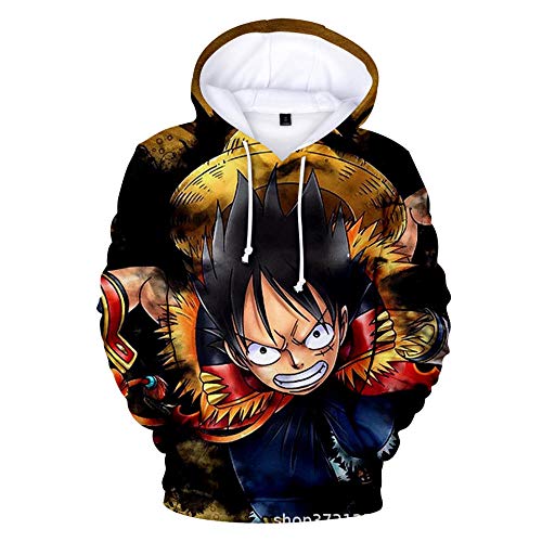 RENEO 3D Sudadera con Capucha,Luffy Hooded Pullover, Sudadera de Una Pieza, Sudadera Superior de Manga Larga para Hombre-Wyz 052_XXXXL