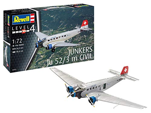 Revell- Junkers Ju52/3m Civil Kit Modello, Color Plateado (04975)