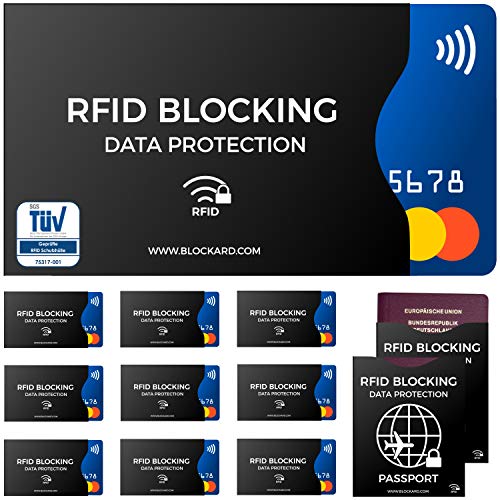 RFID Blocking NFC Envoltura Protectora (12 Piezas) de Tarjeta de crédito, carnet de Identidad, Carta bancomat, Pasaporte - 100% de protección contra el Robo de Datos para Tarjetas de crédito