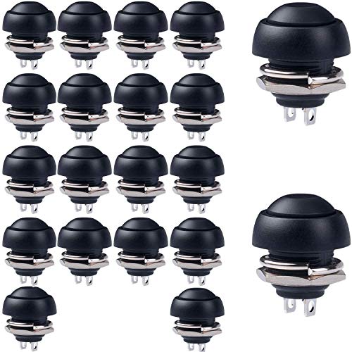 RUNCCI-YUN 20pcs Negro12mm Mini Momentáneo de Botón,Mini Interruptores CA 250V / 1.5A 125V / 3A, SPST Normal Abierto ON/Off 2 Pin Pulsador de Redondo para Trompeta de Coche, PC, Lámpara de Mesa