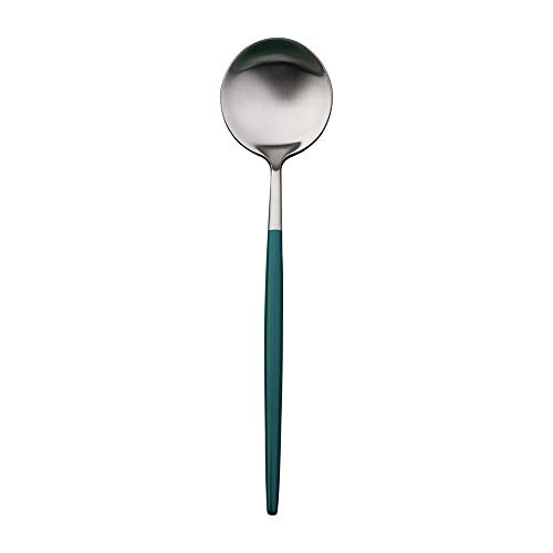 S304 - Cuchara de postre de acero inoxidable creativa, cuchara de postre, cuchara de oeste, tenedor para casa, palillos de sago largo, color verde pavo real, plata – sonido de minería