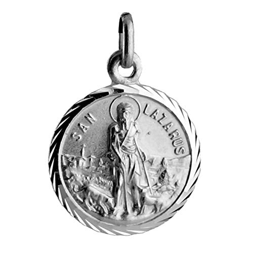 SACRE COEUR - Medalla de San Lázaro | Plata Primera Ley | Patrón de los Enfermos y venerado en Cuba | Acabado con Bisel Estriado