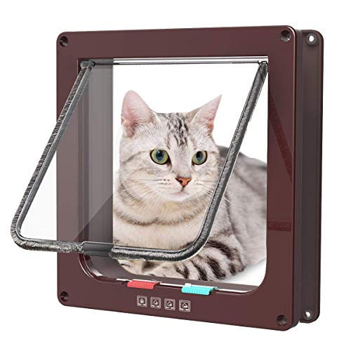 Sailnovo Puerta para Gato con Cierre magnético de 4 vías, Puerta para Mascotas para Gatos y Perros pequeños, Puerta para Gatos con túnel (Marrón, L)