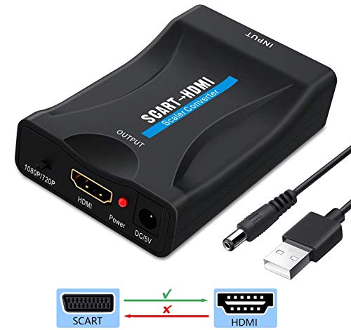 Scart to HDMI Converter Adapter, Scaler Video Audio Converter Support HDMI 720P/1080P Cable for DVD Player to TV (SET-01)