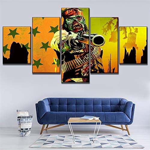 Shentop Imagenes Enmarcadas Modular Canvas Print Poster Modern Wall Art Decoración para El Hogar 5 Piezas Red Dead Redemption Undead Painting Living Room Framewowrk-Marco