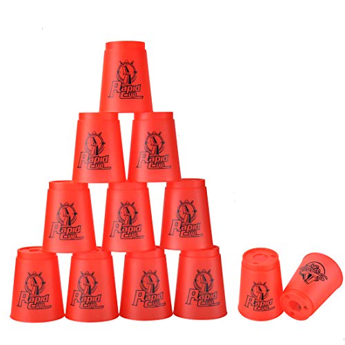 Stacking Cups de PP con Tutoriales Sport Stacking 1 Bolsa +1 Polo Portátil para Guardar Desarrolla la Habilidad y la Destreza (Rojo)