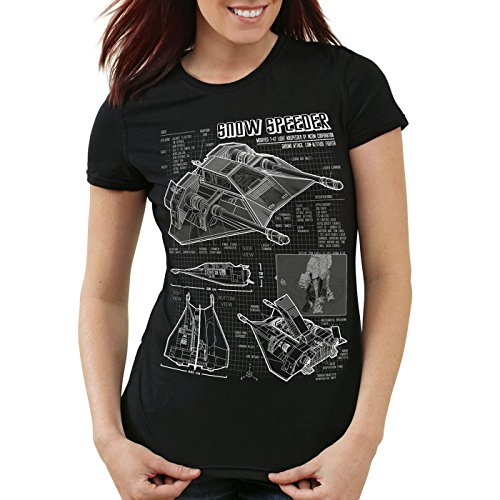 style3 Aerodeslizador T-47 Camiseta para Mujer T-Shirt Fotocalco Azul hoth Snow Speeder, Color:Negro, Talla:XL