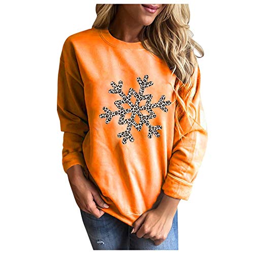 Suéter De Navidad Para Mujer,Casual Invierno Mujeres Sudadera Tops Navidad Copo De Nieve Leopard Print Manga Larga Blusa De Manga Flojea Camisa Suelta Punto Punto Casual Camiseta De Manga Larga, M