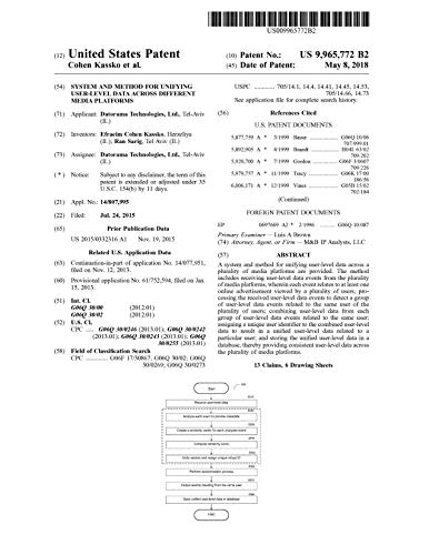 System and method for unifying user-level data across different media platforms: United States Patent 9965772 (English Edition)