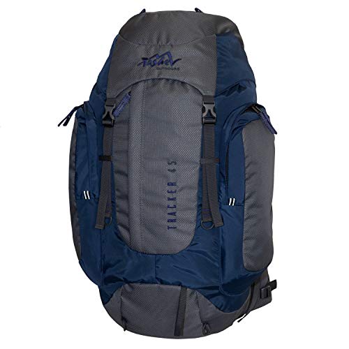 Tashev Outdoors Tracker - Mochila de senderismo (45 L, fabricada en la UE), color gris y azul oscuro