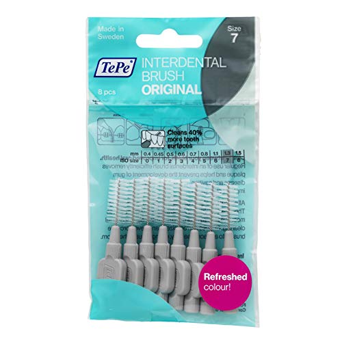 TePe Cepillos interdentales Original/Palillos interdentales/Tamaño 7, diámetro 1,3 mm/pack de 8, color gris