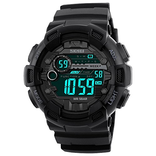 TONSHEN Digitales Relojes de Pulsera de Hombre Impermeable 50M Resistente Agua LED Outdoor Deportivos Militares Táctica Plástico Reloj 12H/24H Doble Tiempo Alarma Cuenta Regresiva Fecha Cronómetro