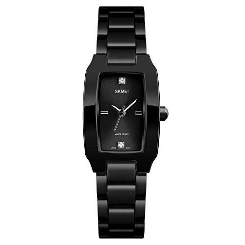 TONSHEN Mujer Fashion Relojes Analógico Cuarzo Casual Escala Cristal Rectangular Acero Inoxidable Reloj Elegante (Negro)