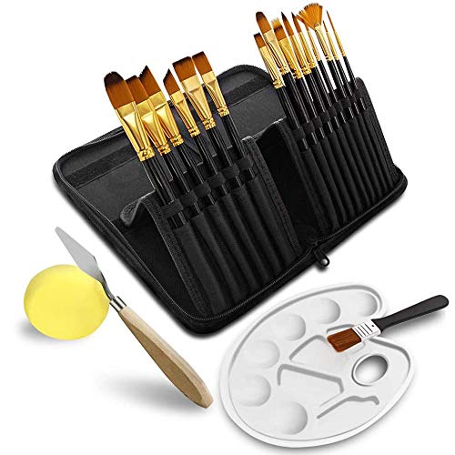 TOPERSUN 19 PCS Pinceles de pintura de nilón de manija de madera de formas diferentes de pintura al óleo de guache acuarela proveedores de arte acrílicos cepillo de pintura