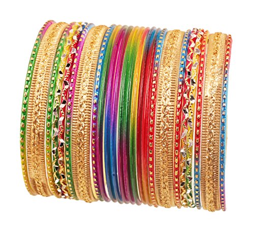 Touchstone Colección Hermosa del Brazalete del Arco Iris Pulseras Coloridas del Brazalete de Bollywood Indio para Mujer 2.75 Conjunto de 2 Multicolor -2