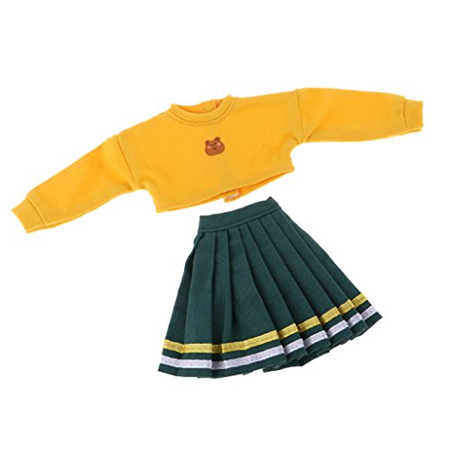 Toygogo Top De Muñecas Lindas Y Traje De Plisada para Muñeca Takara Neo Blythe Azone Licca - Amarillo + Verde