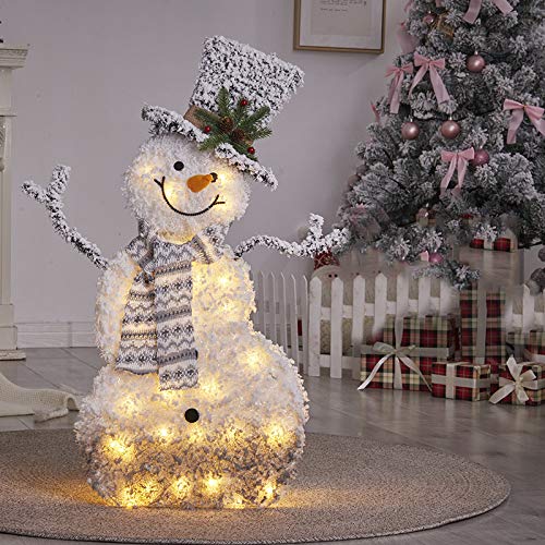 UALSD Muñeco de Nieve Iluminado/Reno/Árbol de Navidad Estatuilla de Papá Noel Luz LED Marco de Hierro cálido Marco de Franela de Hierro de Metal Blanco Snowman