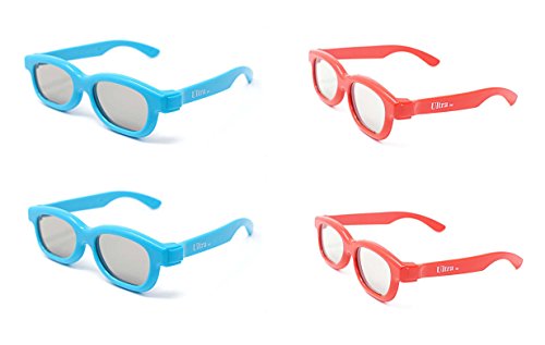 Ultra Paquete Mixto de 2 Azules 2 Pares Rojos Anteojos 3D Pasivos Para Niños Gafas Graduadas Universales Para Cine Pasivo y Proyectores Como Los Televisores LG Panasonic Sony Panasonic RealD