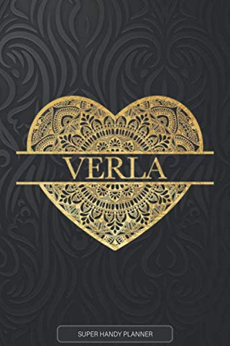 Verla: Verla Planner, Calendar, Notebook ,Journal, Gold Heart Design With The Name Verla