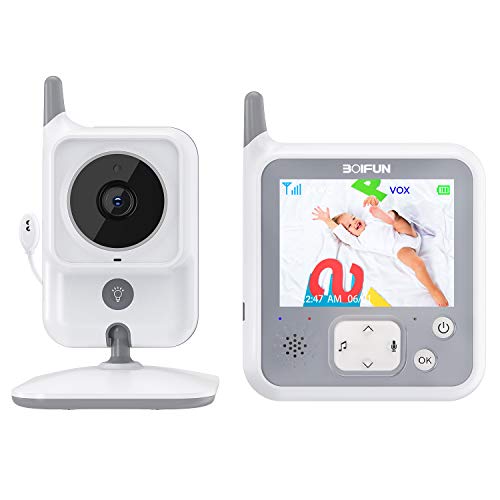 Vigilabebés con Cámara, BOIFUN Bebé Monitor Inalambrico Inteligente con Pantalla LCD de 3.2", Señal Más Fuerte, VOX, Visión Nocturna, Comunicación Bidireccional, Batería de 1150mAh