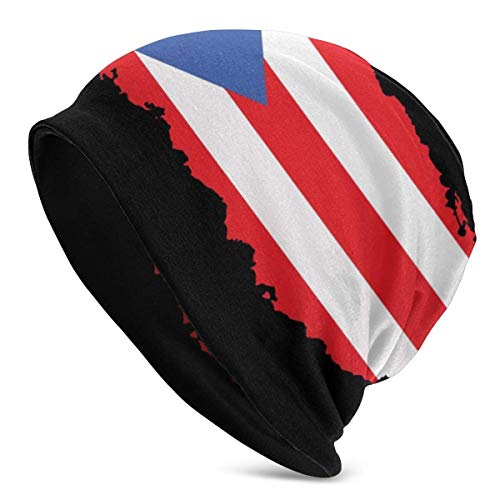 Viplili Gorro de Abrigo, Puerto Rico Flag Map Black Slouchy Gorro de Lana for Men Women - Casual Hip-Hop Skull Cap Baggy Gorro de Punto Hip-Hop Winter Hat