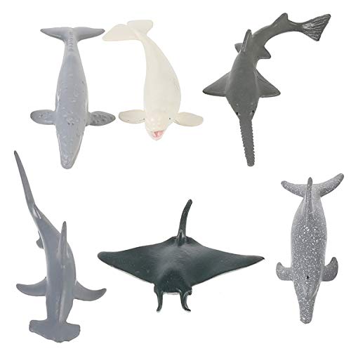 Wakauto 6 Piezas de Animales Marinos Figura de Juguete de Plástico Modelo de Ballena de Peluche Figuras de Animales Marinos Realistas Figuras de Adorno de Pastel Juguete Educativo para