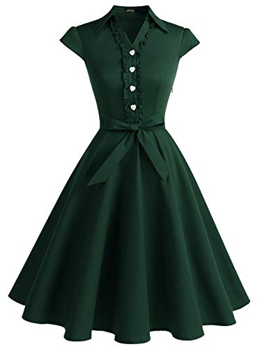 Wedtrend Vestido Vintage Escote V 1950s Cóctel Rockabilly Mujer Vestido Fiesta WTP10007ForestGreenM