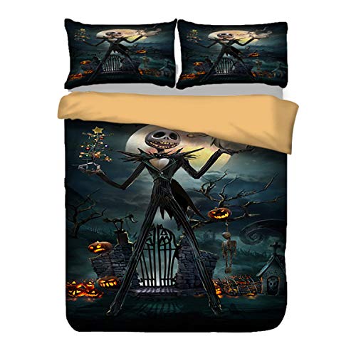 WONGS BEDDING Juego de Cama Pesadilla Antes de Navidad para Adultos y Adolescentes 3 Piezas Funda nórdica Diable de Halloween con 2 Fundas de Almohada 200 * 200 cm