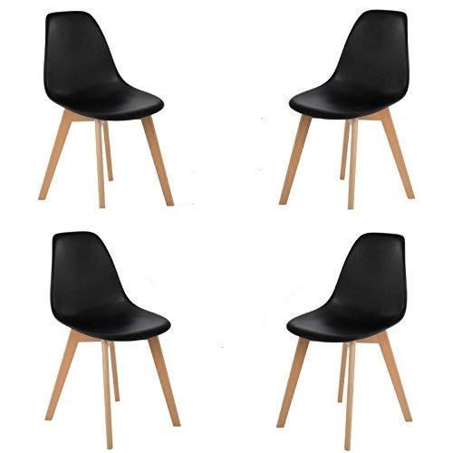 WV LeisureMaster Juego de 4 Sillas de Comedor Modernas de Estilo Medio Siglo de Diseño Nórdico con Patas de Madera Maciza, Ideales para Sala de Estar, Comedor, Cafetería, etc. (Negro)