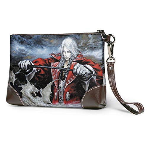 XCNGG Castlevania - Cartera de cuero genuino para mujer con cremallera, cartera para teléfono, pasaporte, bolso de mano, gran capacidad para hombres, bolsos de mano de piel de vaca