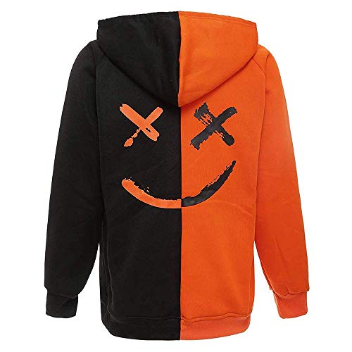 XIAOYAO Hombre Sudadera con Capucha Deportiva Manga Larga Hoodie Casual Camisa de Entrenamiento (M, Naranja Negro)