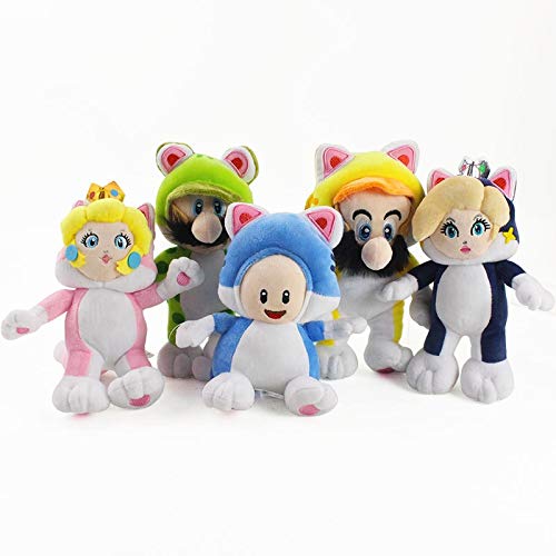 XINQIANG Super Mario de Peluche de Juguete 5pcs / Lot 18-23cm Super Mario Bros Peluches Mario Luigi Toad Princess Peach Rosalina Cat Muñecos de Peluche Juguetes Niños Regalos de cumpleaños