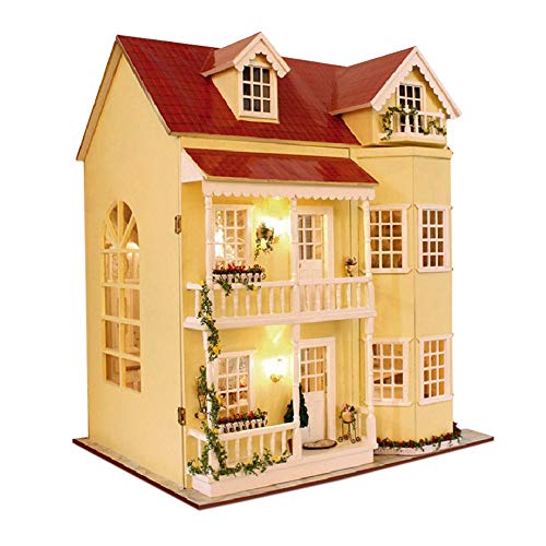 Yamyannie Casa de Muñecas DIY Habitación de muñecas de Bricolaje Muebles en Miniatura Chalet Suite Muebles de Villa Grande Habitación Creativa Adecuado para la Familia y Las Ideas de los niños